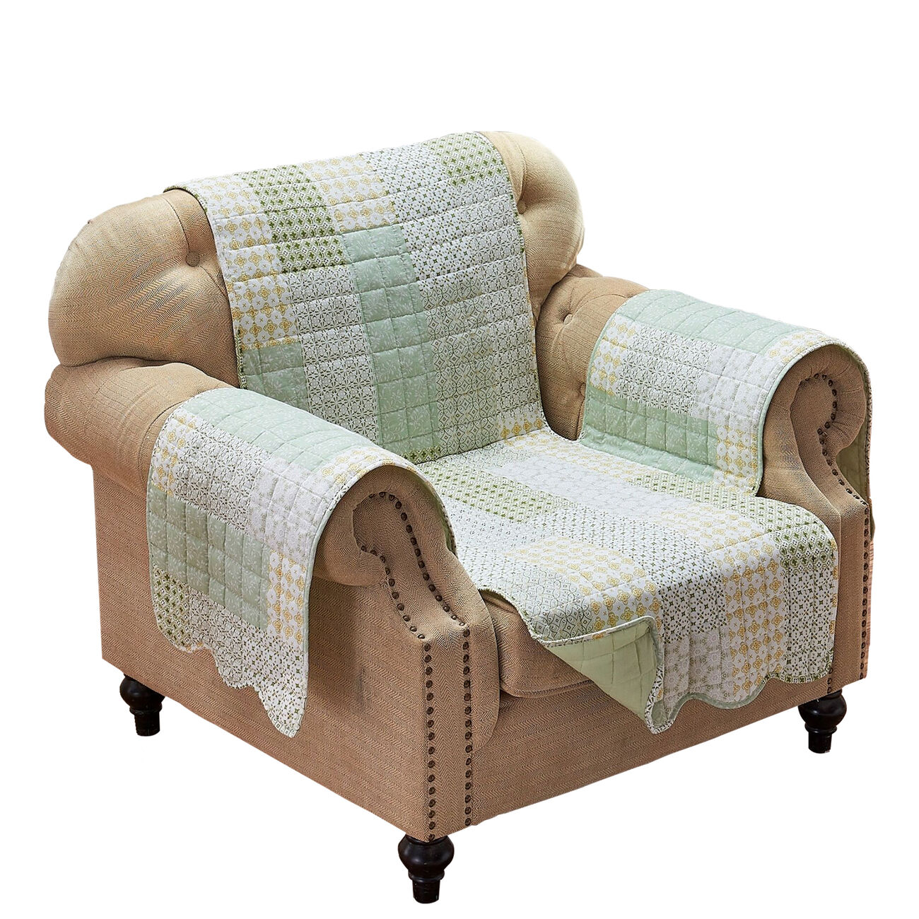 Fabric Armchair Protector with Geometric Pattern Motifs, Green