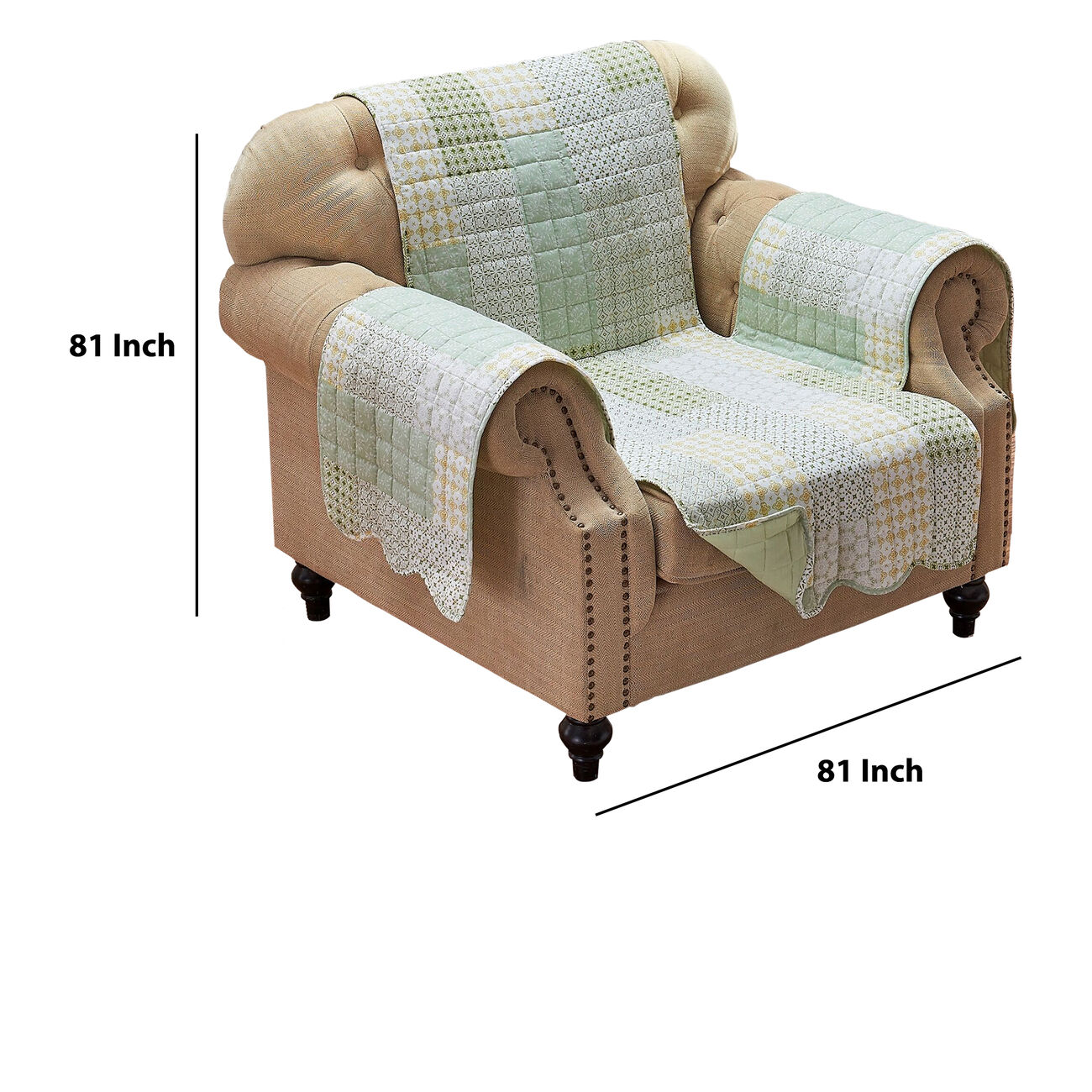 Fabric Armchair Protector with Geometric Pattern Motifs, Green