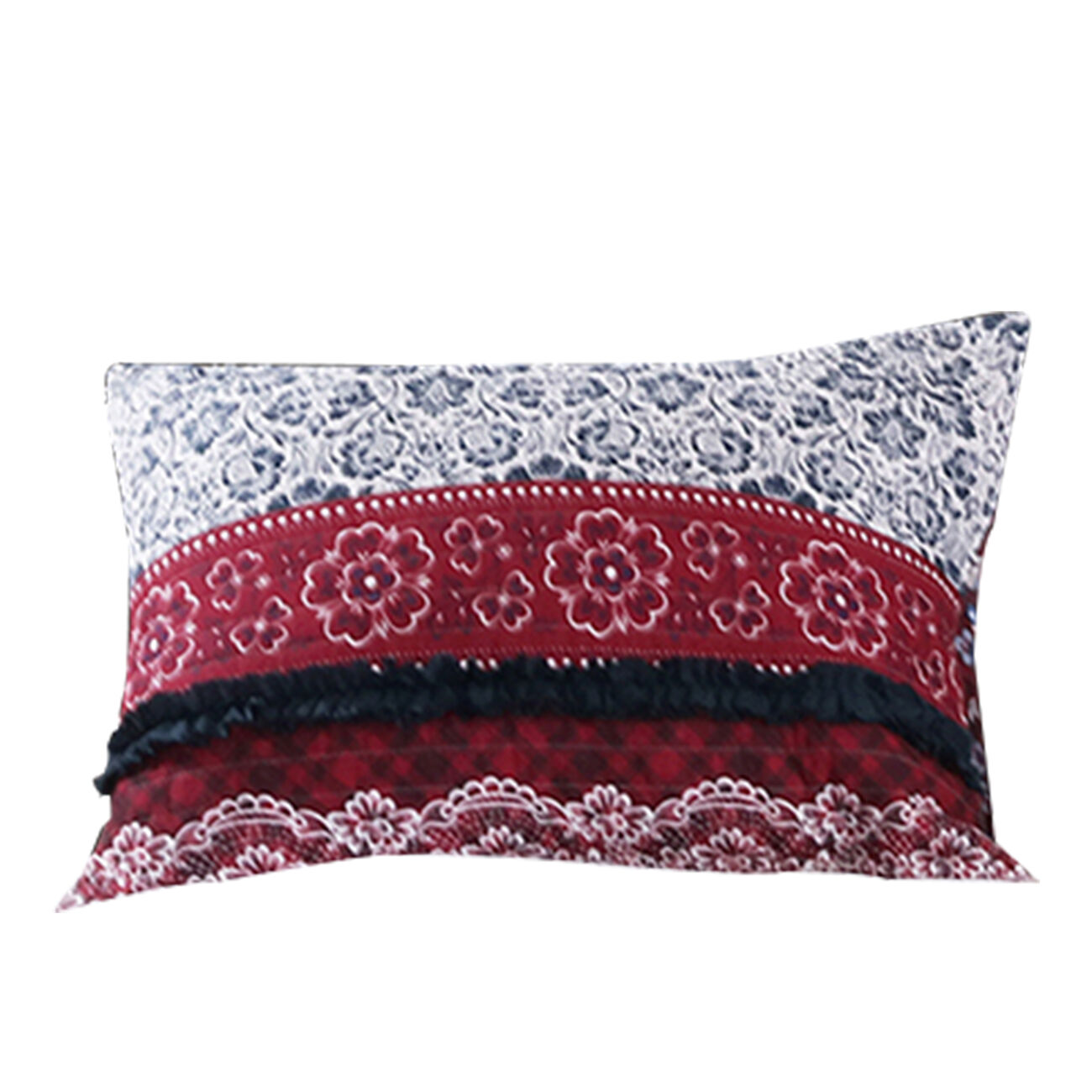 36 x 20 Fabric King Pillow Sham with Ruffled Stitching, Blue and Red - BM223373
