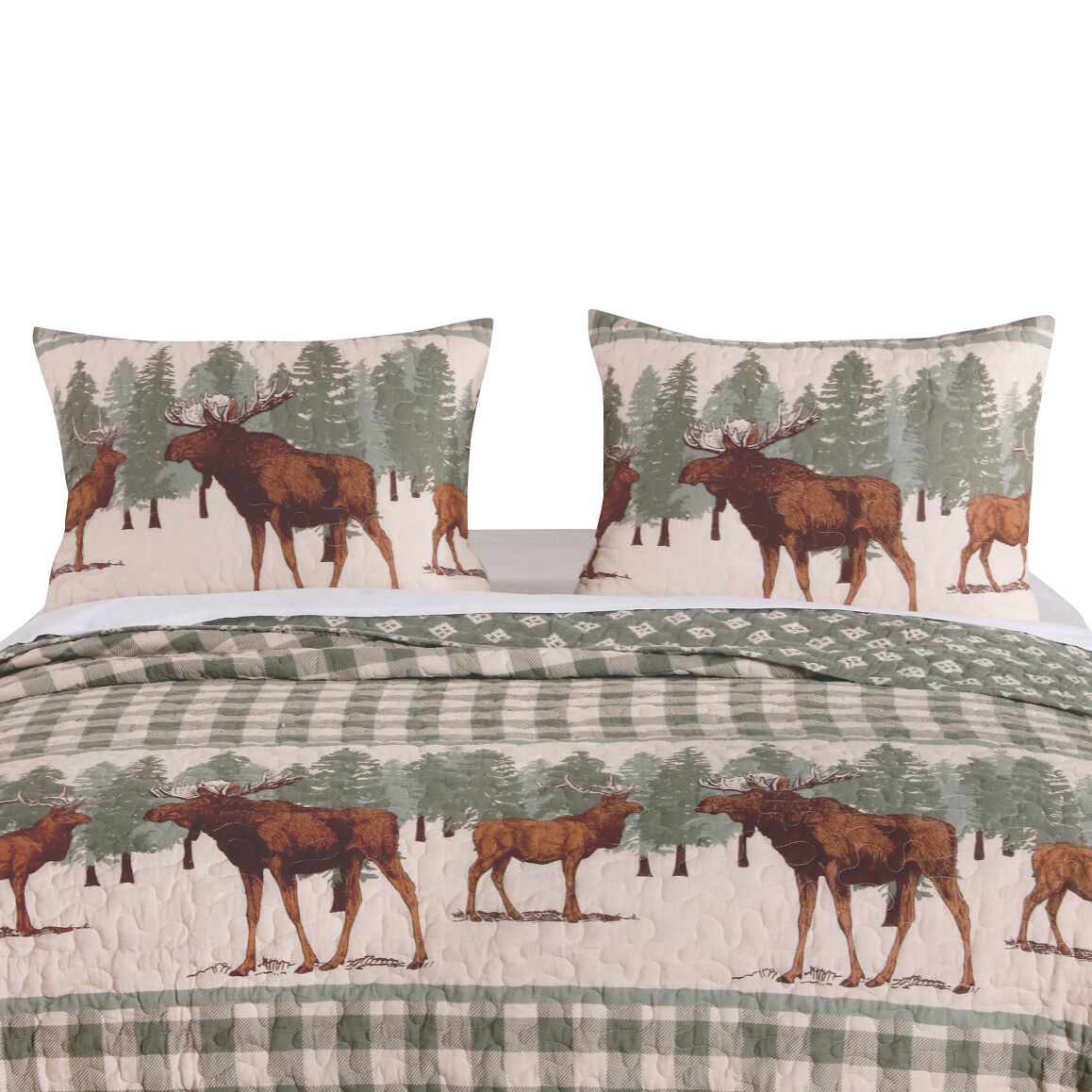 36 x 20 Fabric King Pillow Sham with Animal and Tree Print, Green and Brown - BM223380