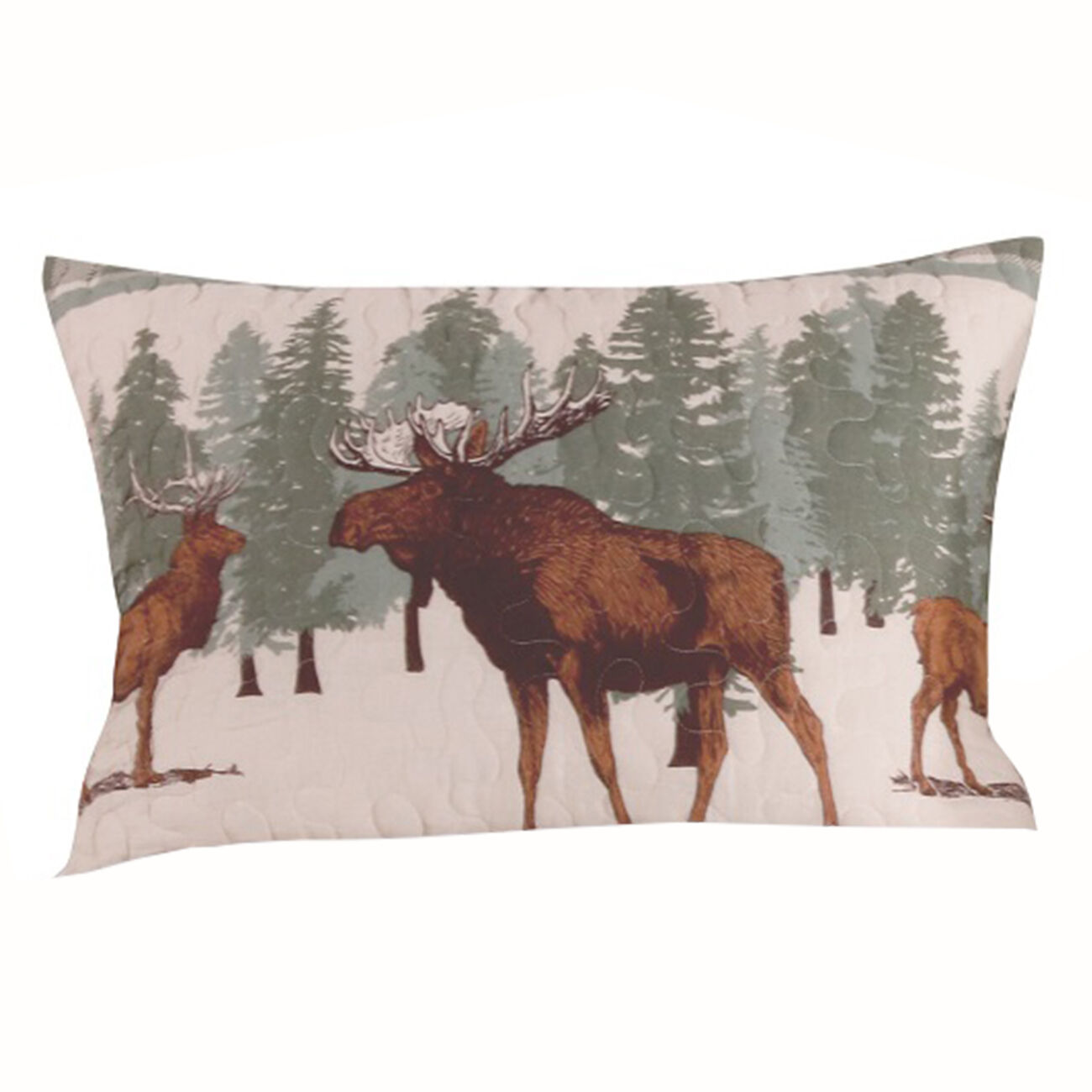 26 x 20 Fabric Pillow Sham with Animal and Tree Print, Green and Brown - BM223381