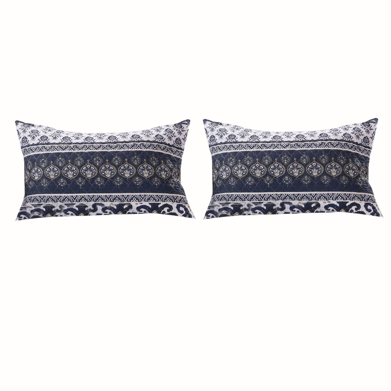 36 x 20 Fabric King Pillow Sham with Ikat and Floral Motif, White and Blue - BM223392