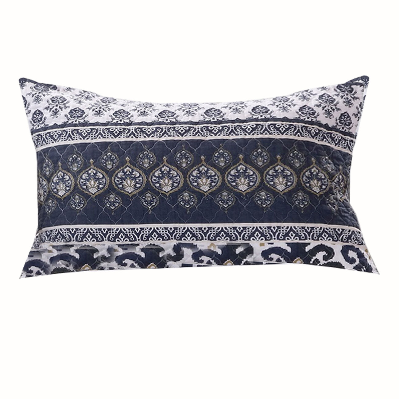 26 x 20 Fabric Pillow Sham with Ikat and Floral Motif, White and Blue - BM223393