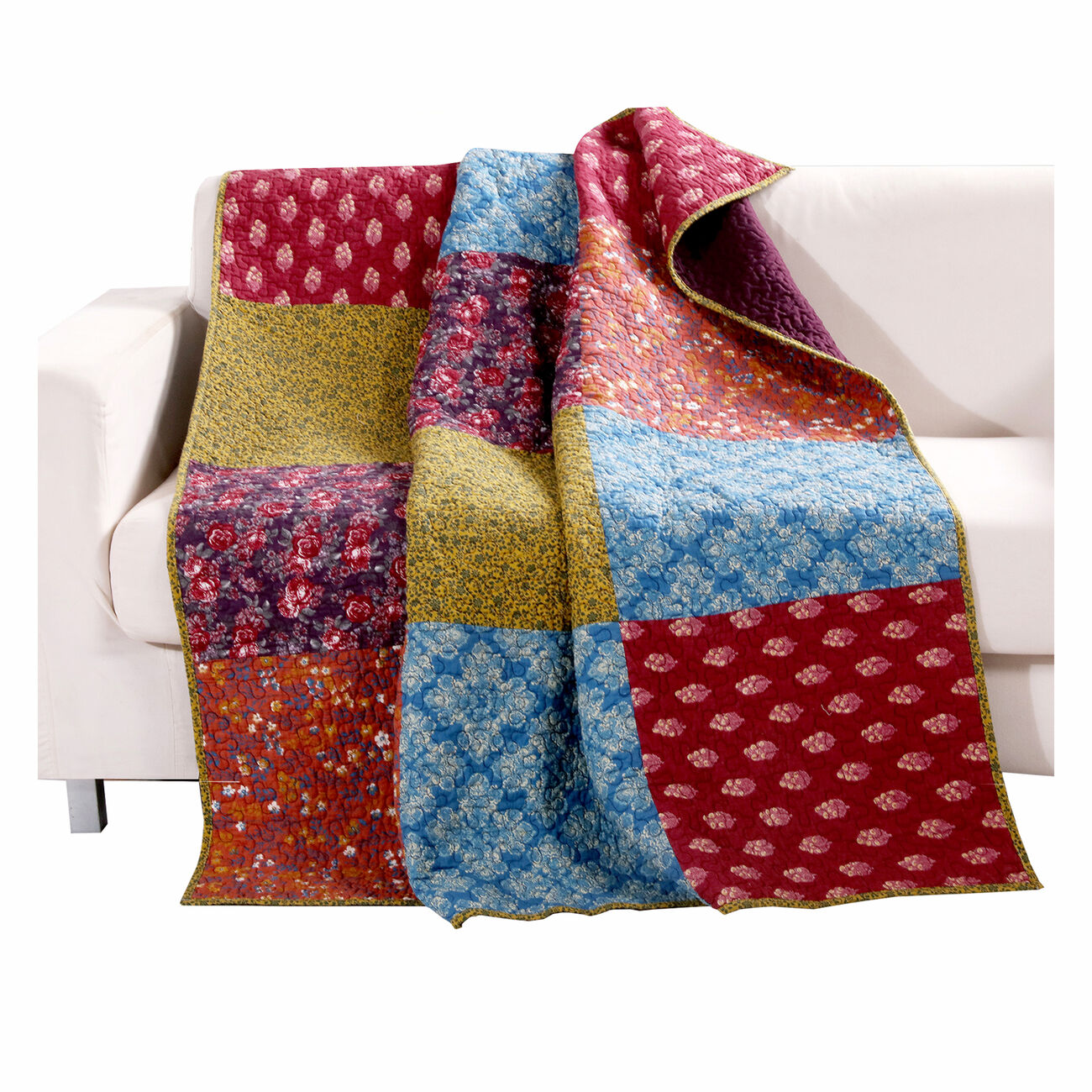 60 x 50 Inches Cotton Throw Blanket with Patchwork, Multicolor - BM223402