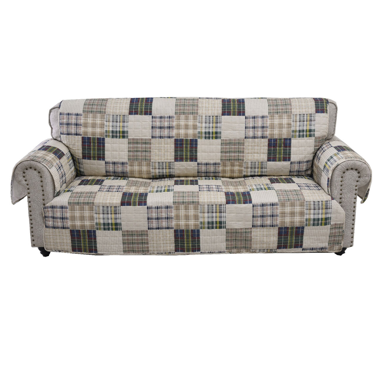 Waterproof Lining Sofa Protector with Plaid Square Design, Multicolor - BM223410