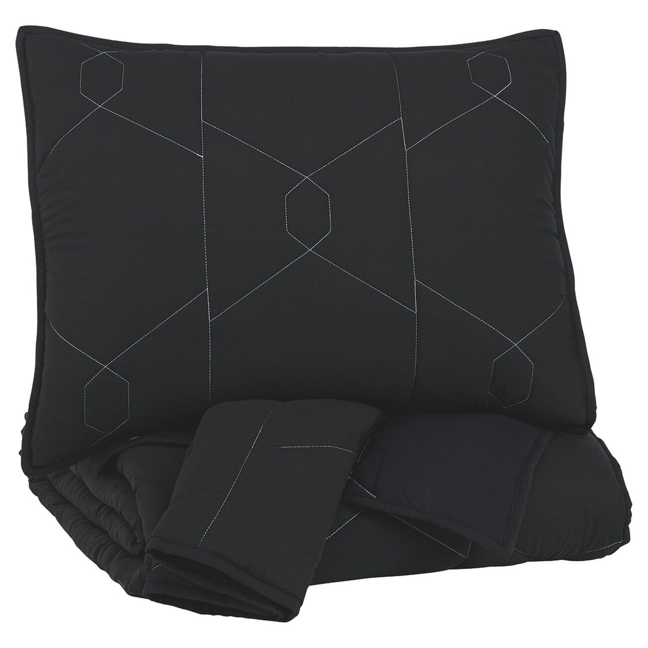Geometrically stitched Full Size Fabric Comforter set with 2 Shams, Black
