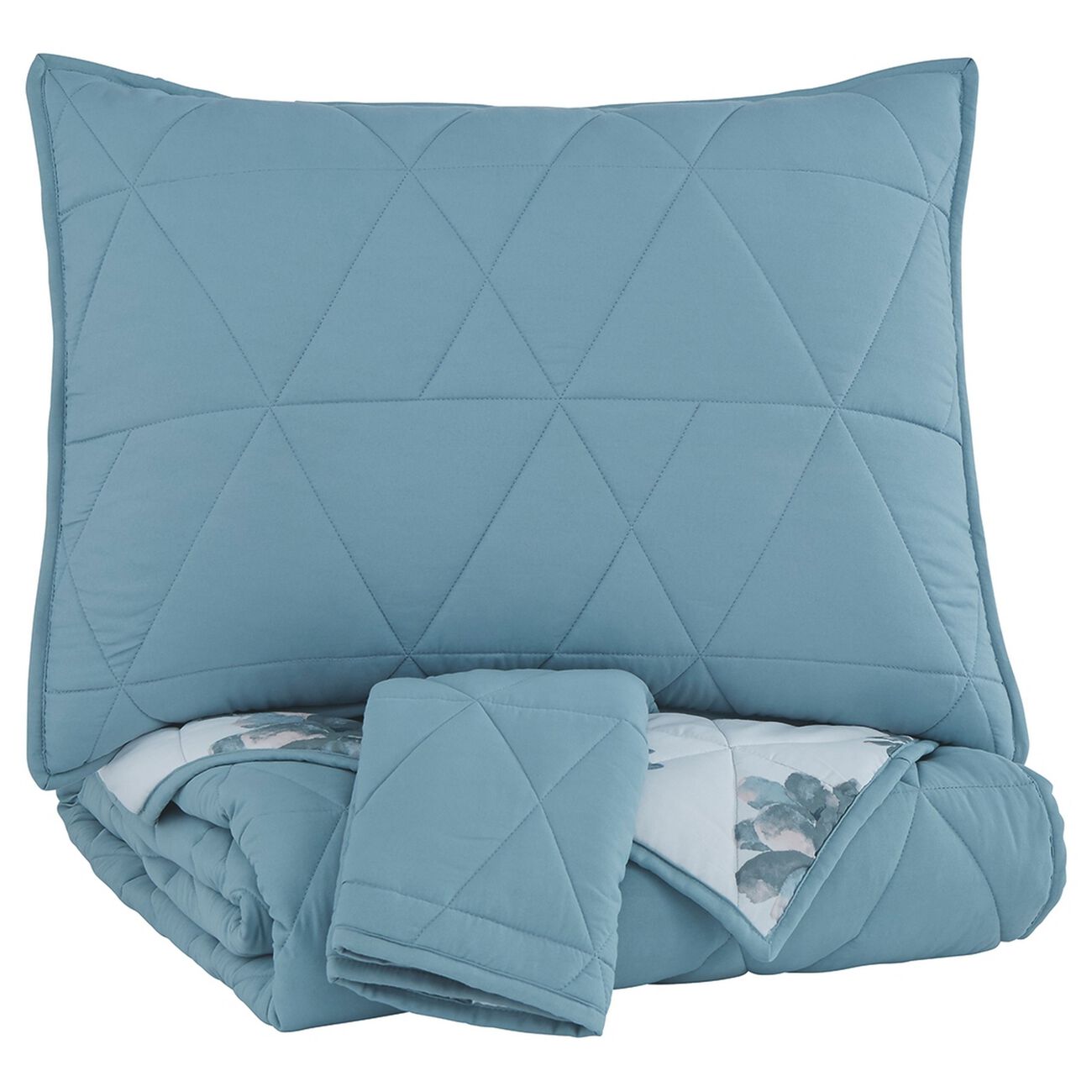 Geometrically stitched Full Size Fabric Comforter set with 2 Shams, Blue