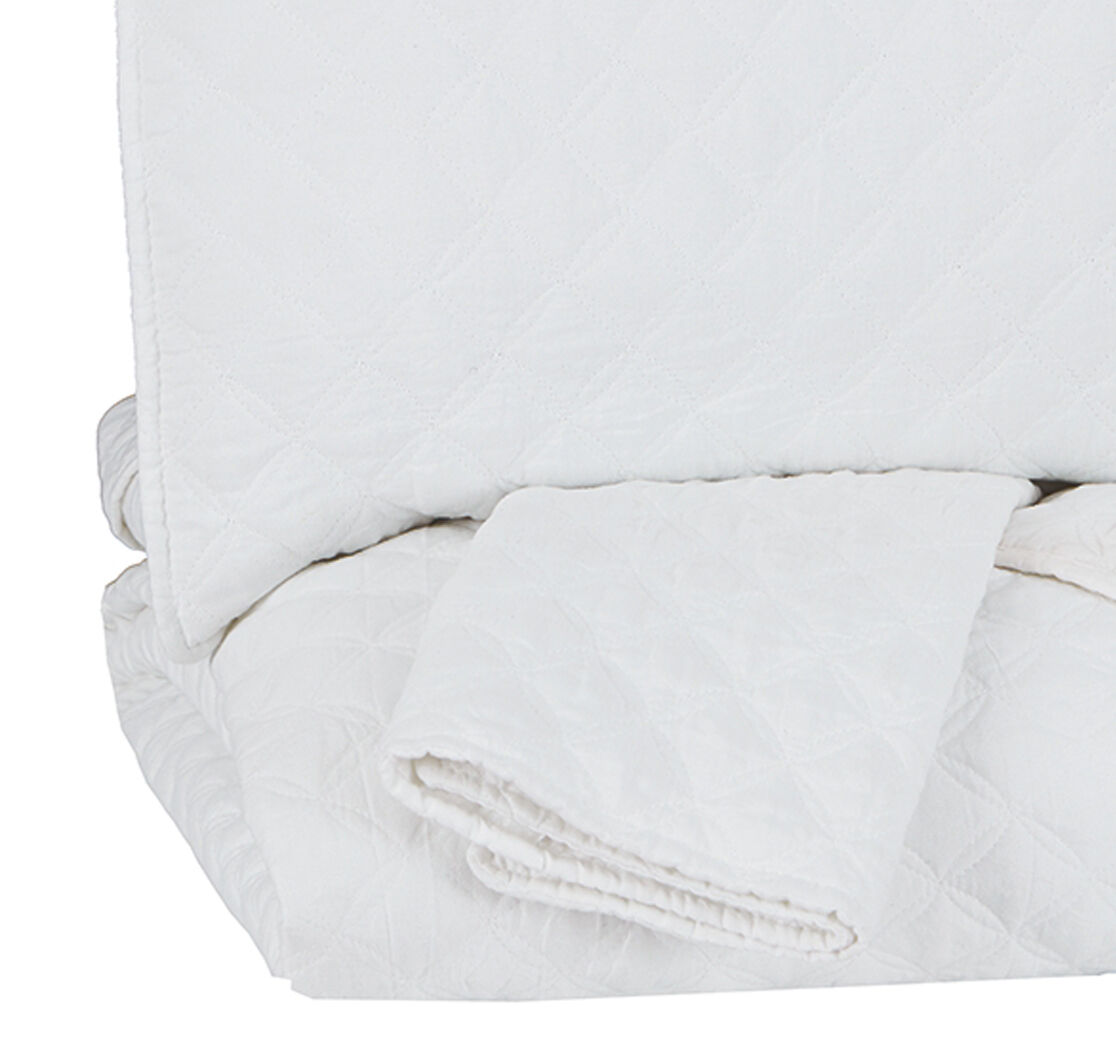 Diamond Stitched Twin Size Fabric Coverlet Set with One Sham, White