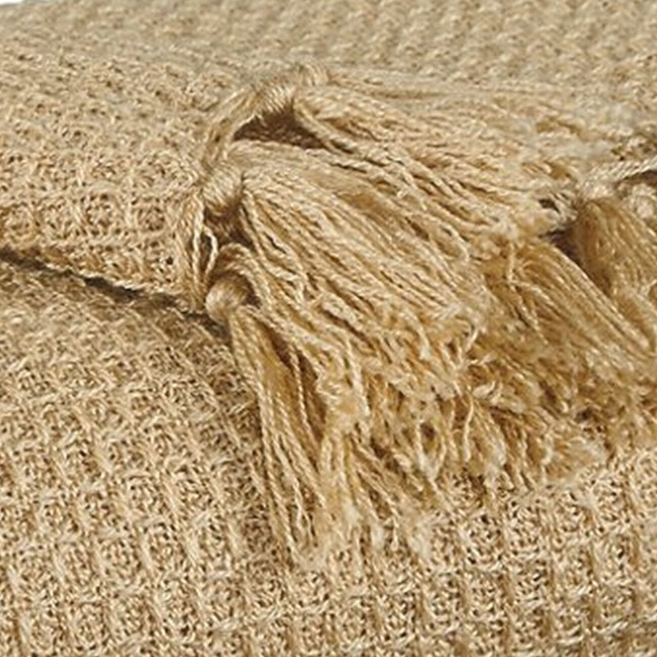 60 x 50 Polyester Throw with Fringe Details, Set of 3, Beige