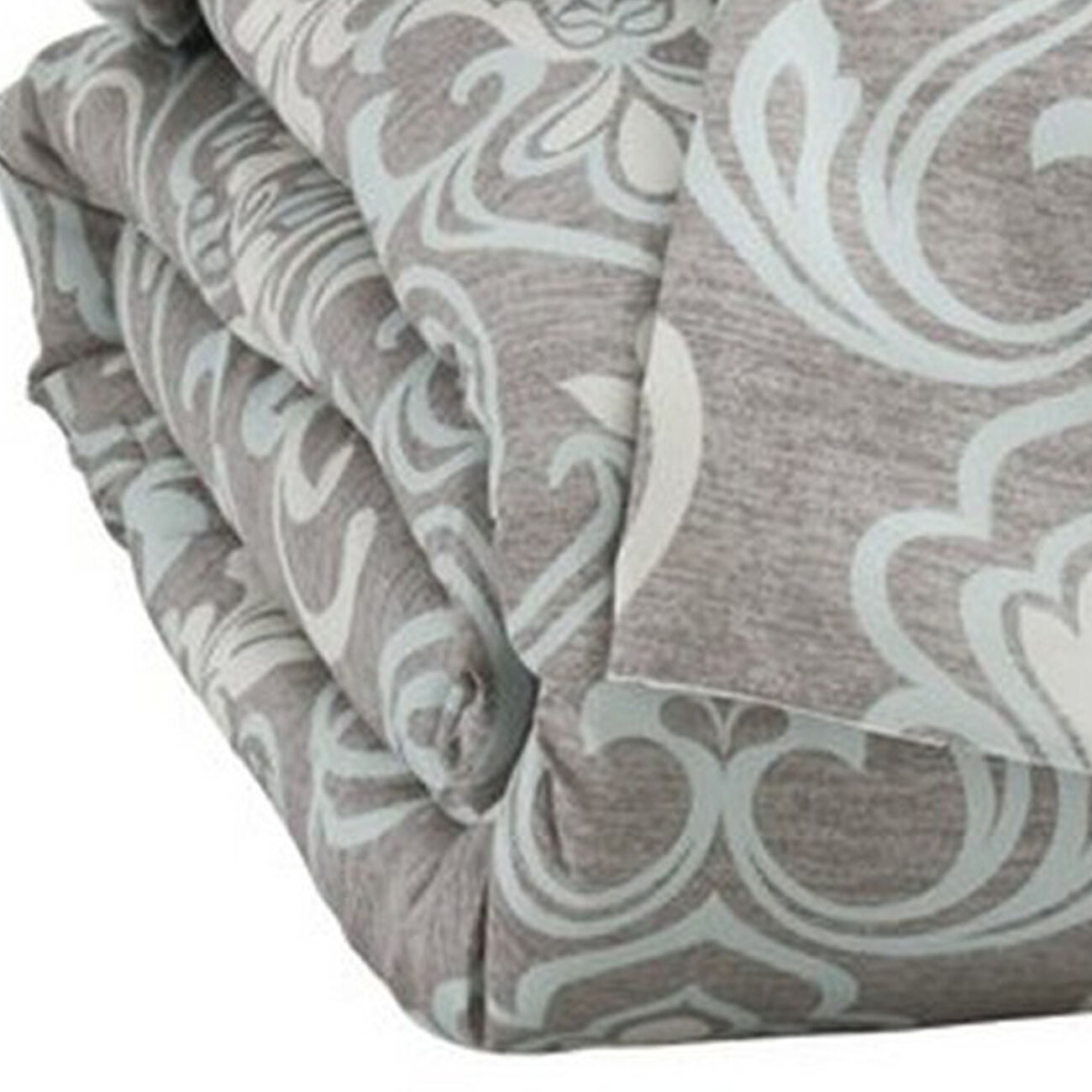 Fabric King Size Quilt Set with Scroll Floral Motifs and 2 Shams, Gray