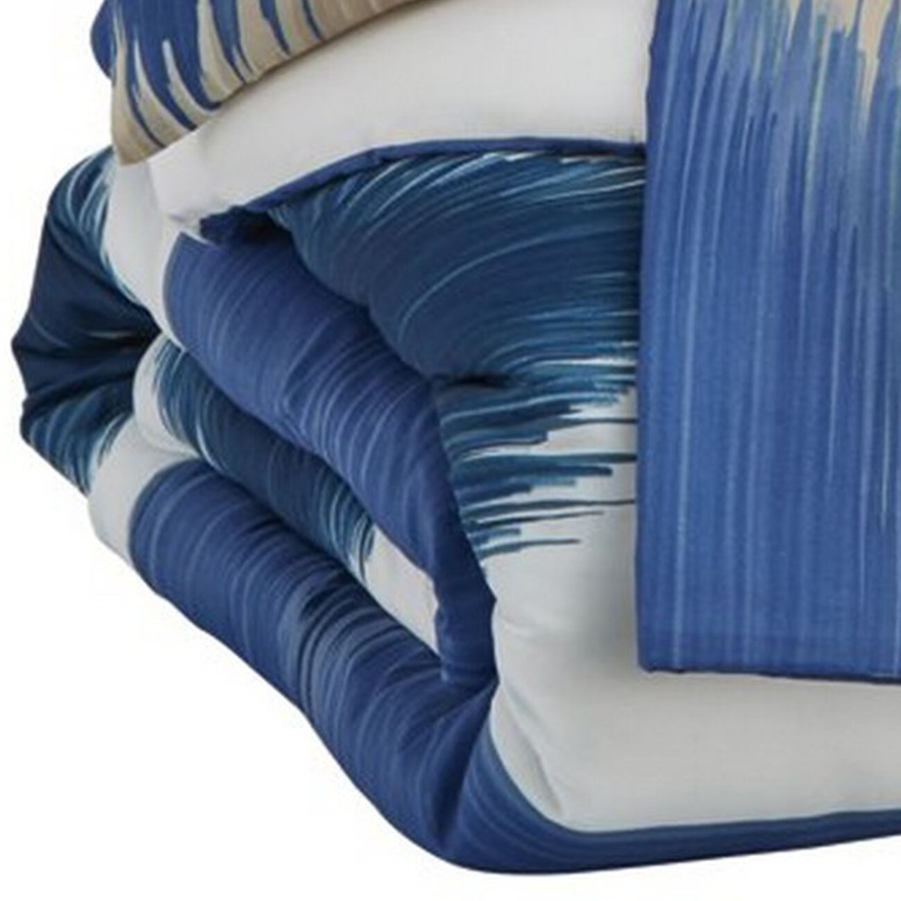 3 Piece Fabric King Comforter Set with Striped Print, Blue and White
