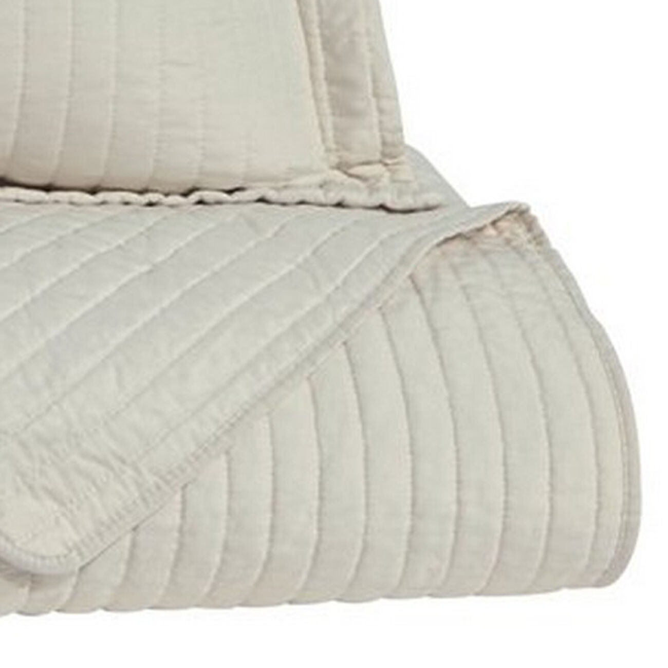 3 Piece Fabric King Coverlet Set with Stitched Ribbing Texture, Cream