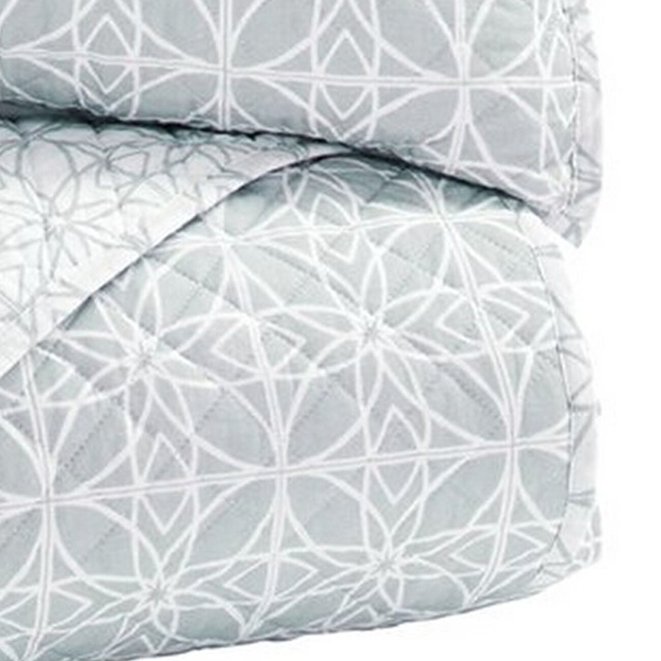Fabric King Size Quilt Set with Geometric Design, Gray and White