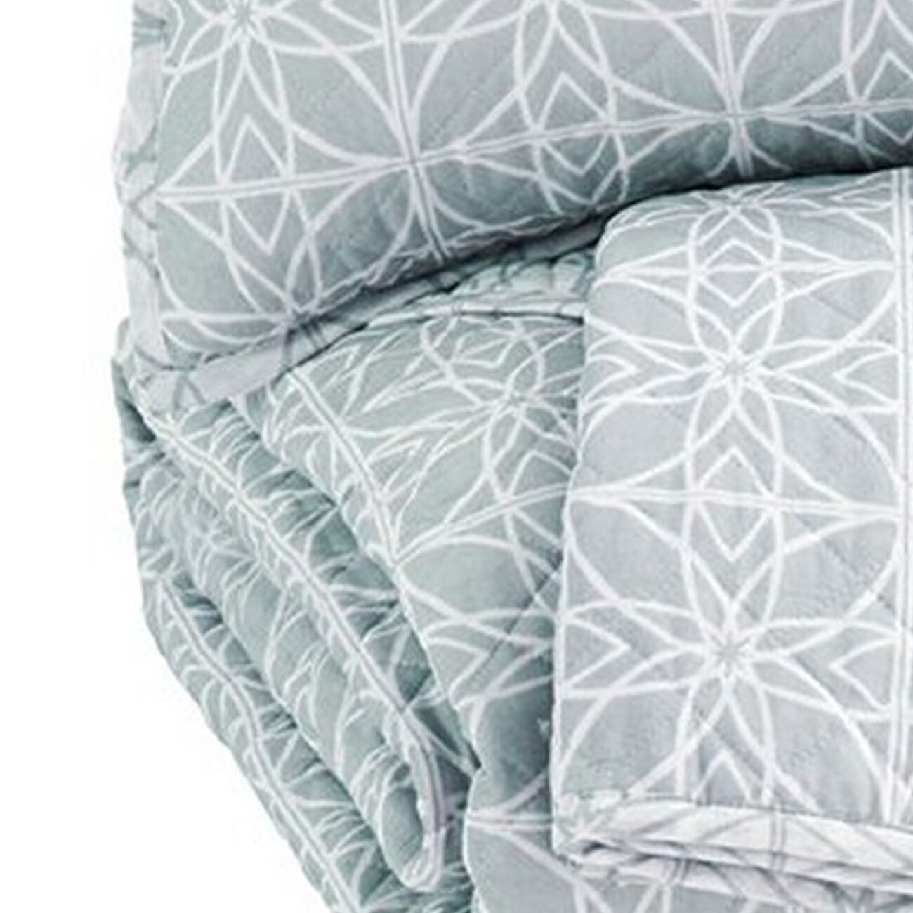 Fabric King Size Quilt Set with Geometric Design, Gray and White