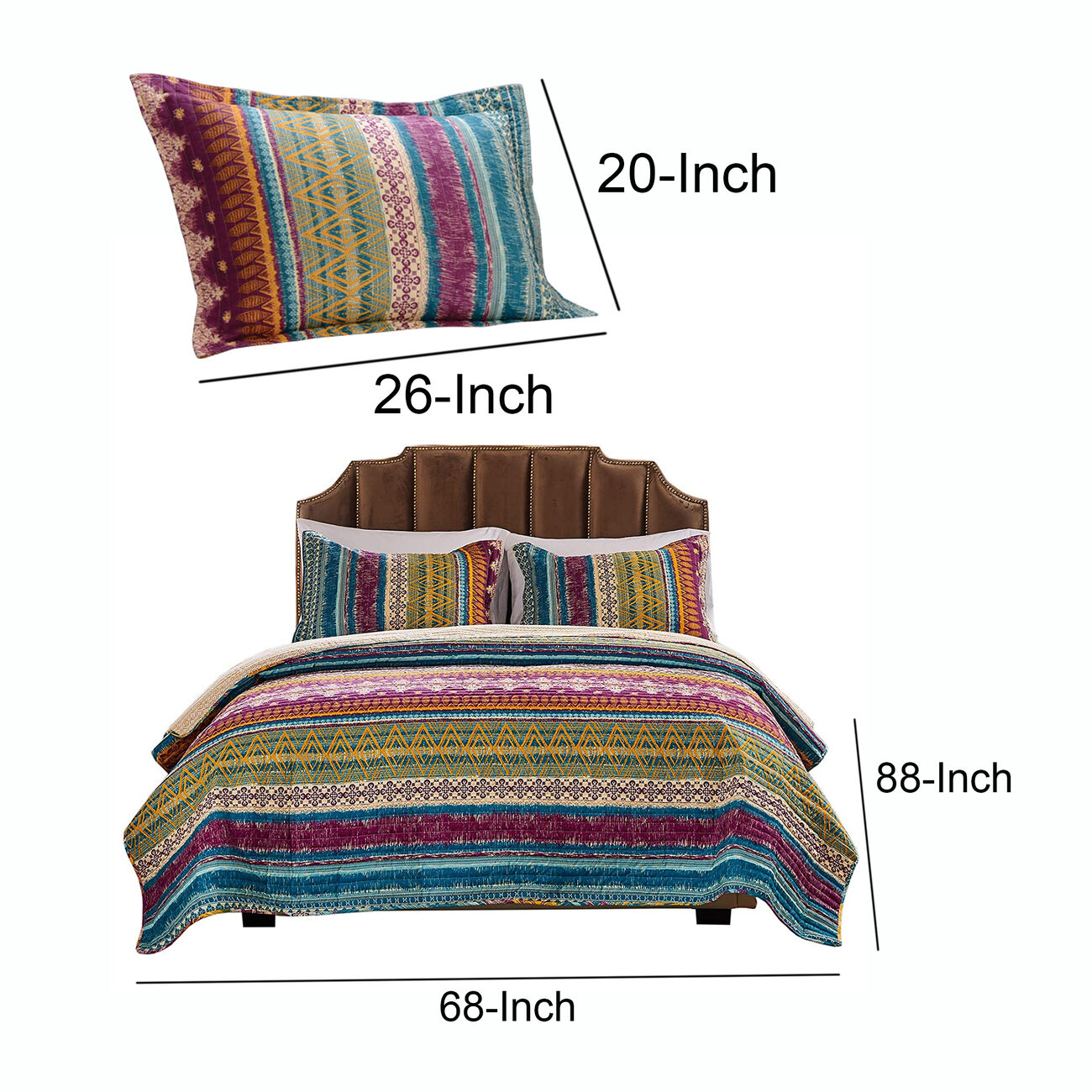 Tribal Motif Print Cotton Twin Quilt Set with 1 Pillow Sham, Multicolor