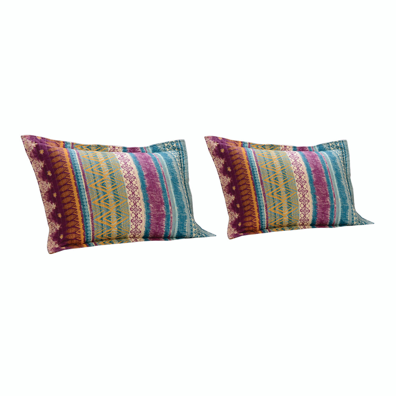 Tribal Motif Print Cotton King Quilt Set with 2 Pillow Sham, Multicolor