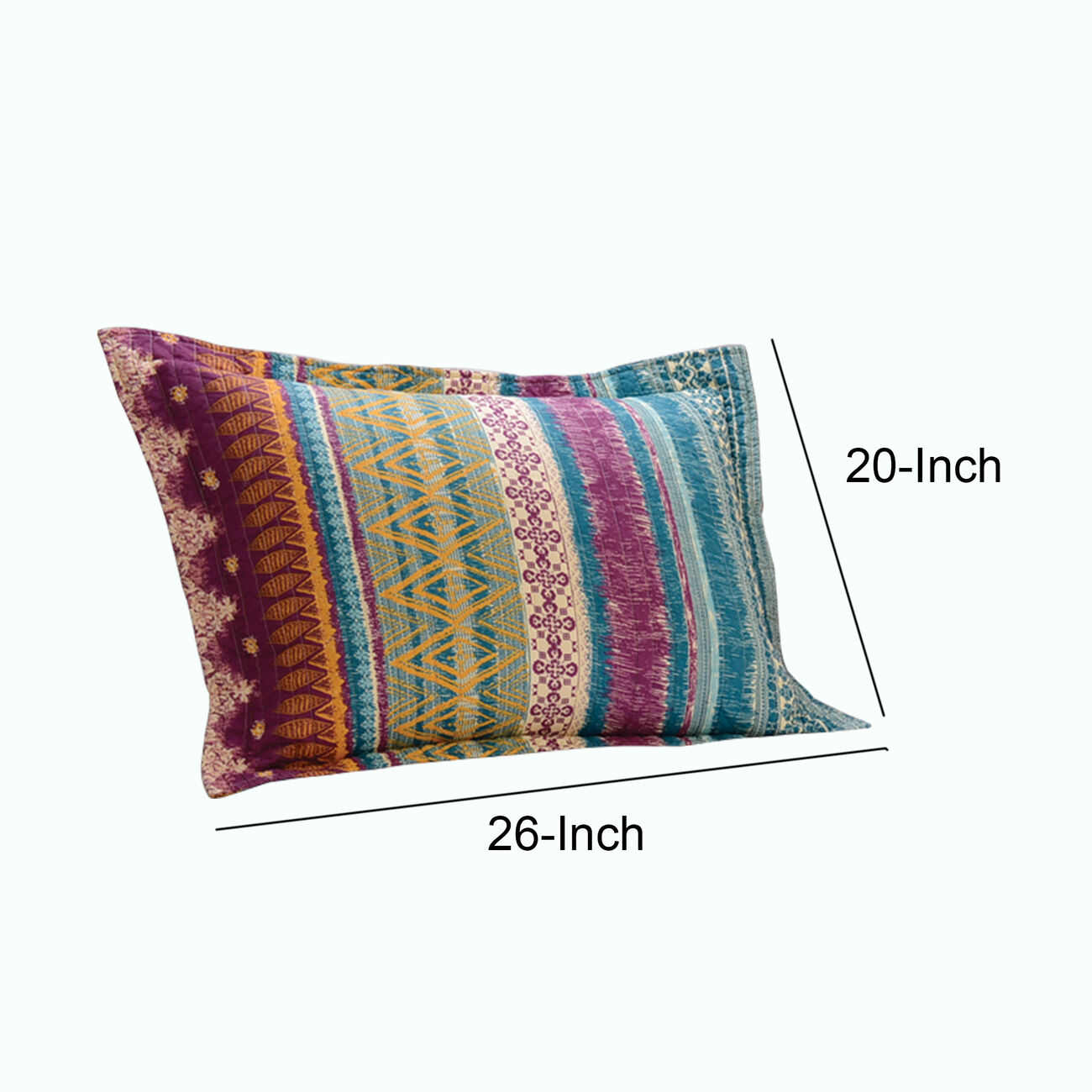 26 x 20 Cotton Filled Standard Sham with Tribal Motif Print, Multicolor