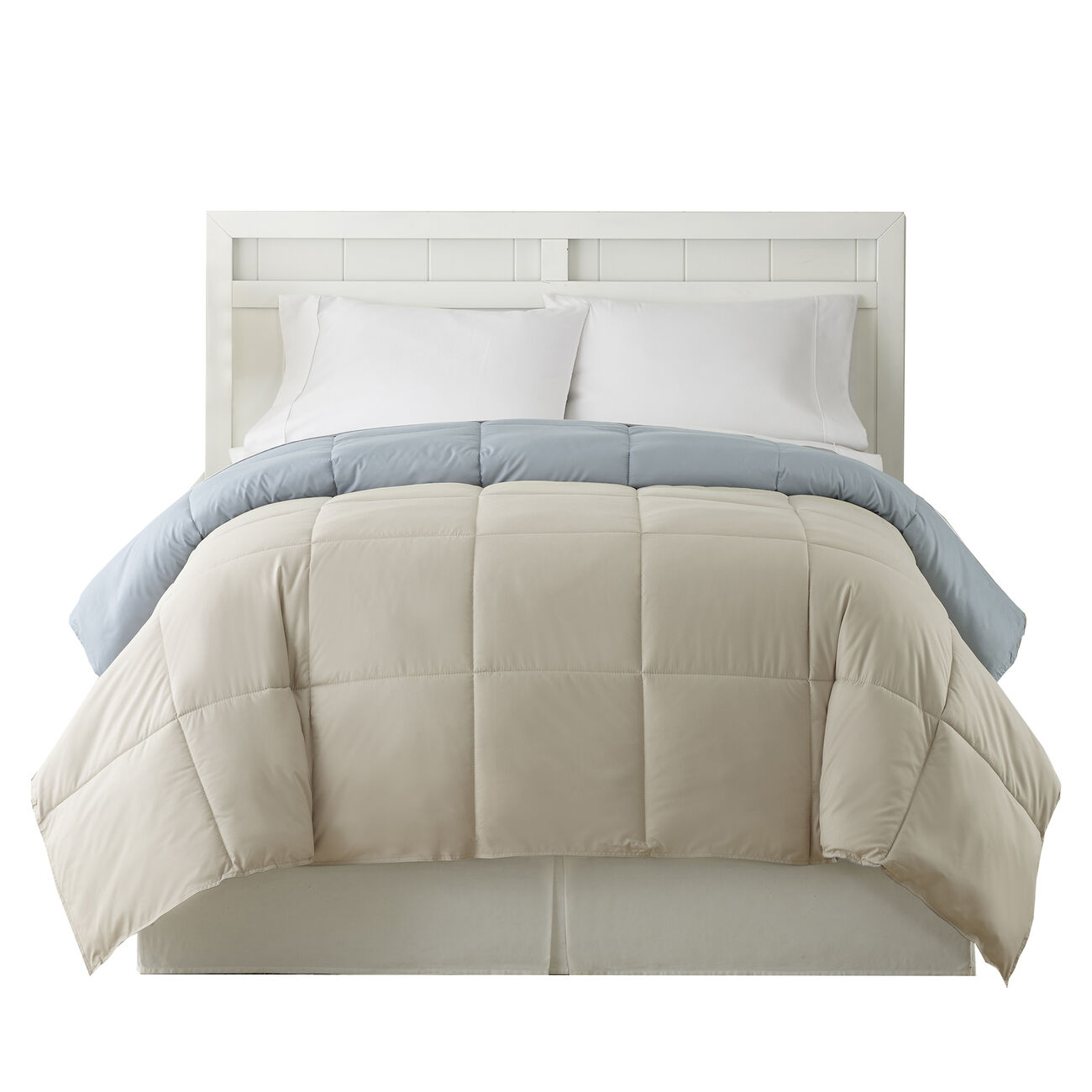 Genoa Twin Size Box Quilted Reversible Comforter The Urban Port, Gray and Blue