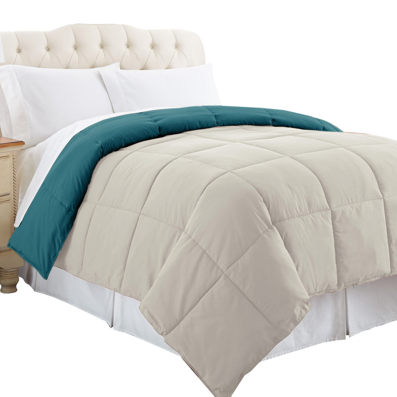 Genoa Twin Size Box Quilted Reversible Comforter The Urban Port, Blue and Gray