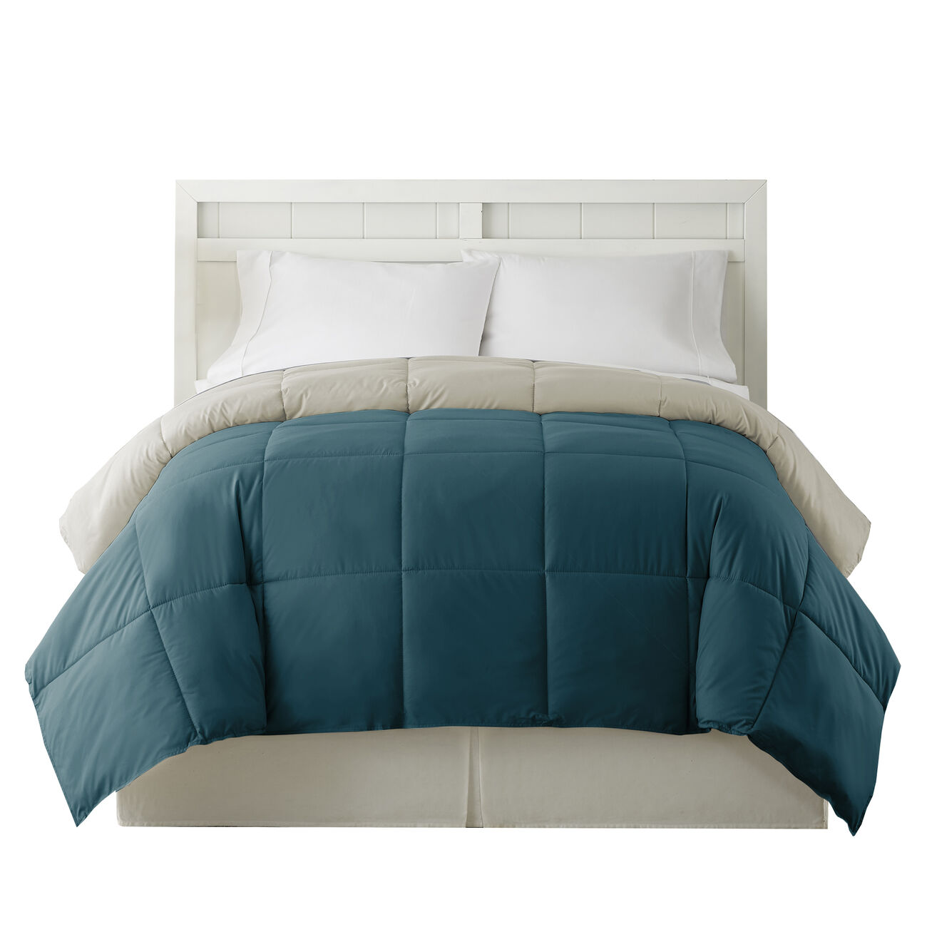 Genoa King Size Box Quilted Reversible Comforter The Urban Port, Blue and Gray