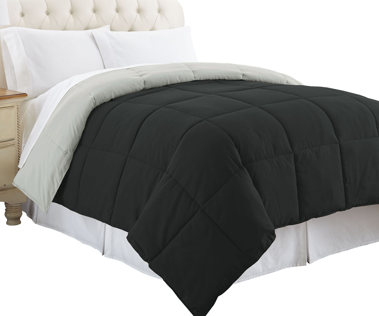 Genoa Twin Size Box Quilted Reversible Comforter The Urban Port, Black and Silver