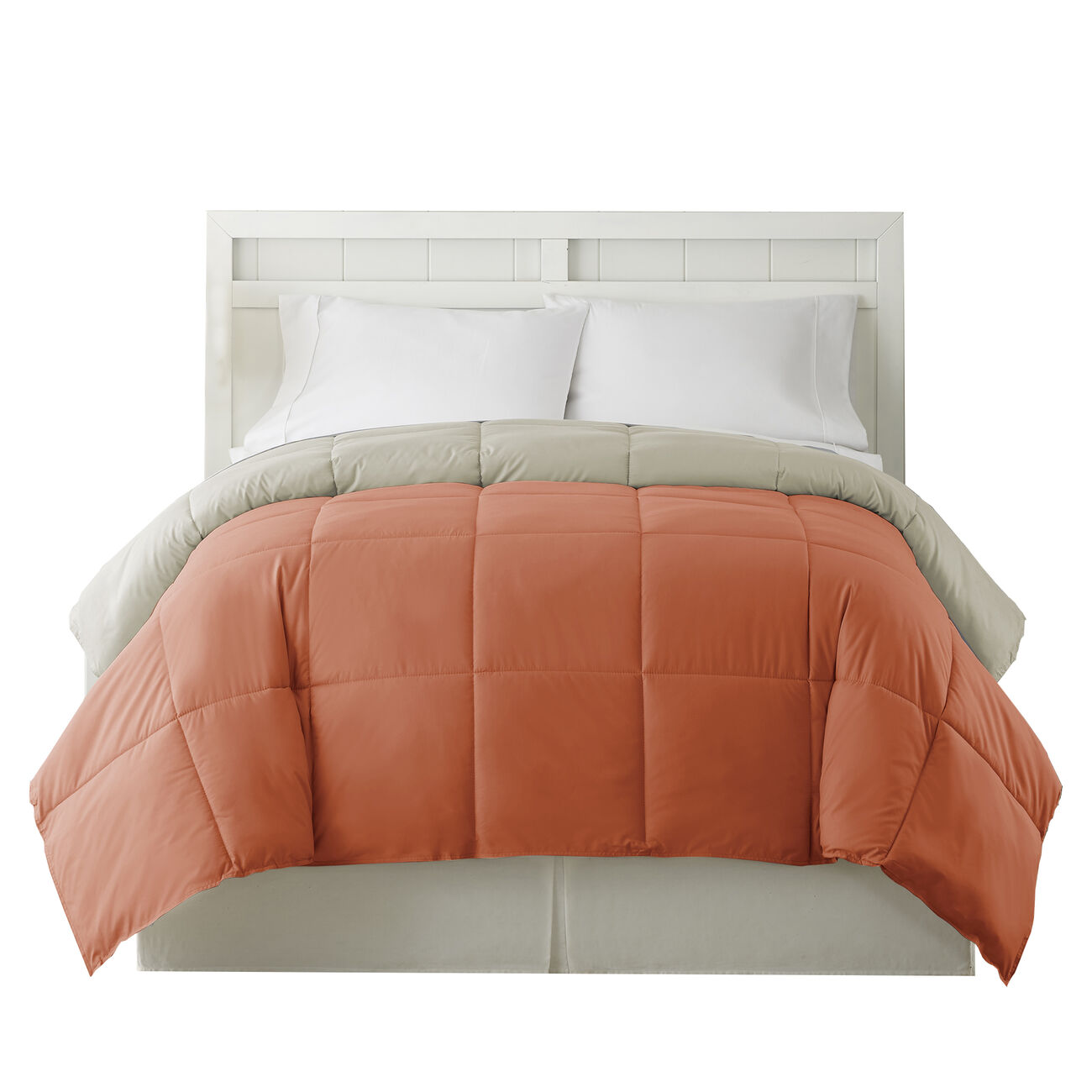 Genoa Twin Size Box Quilted Reversible Comforter The Urban Port, Orange and Gray