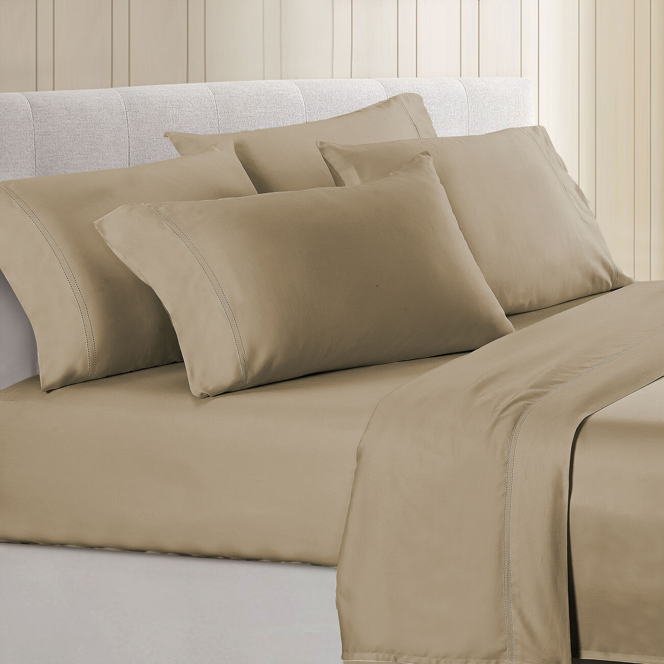Tours 6 Piece California King Size Sheet Set with Double Hem The Urban Port, Brown