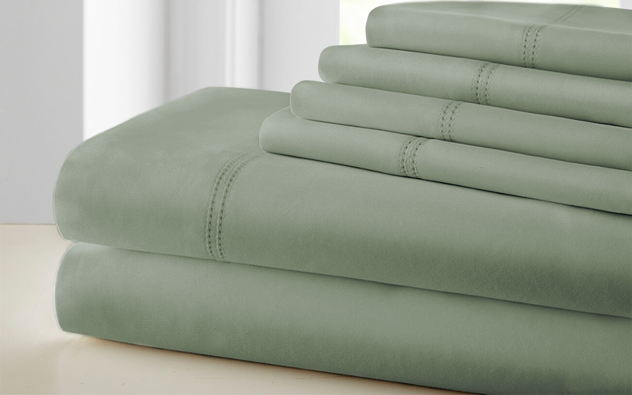 Tours 6 Piece Cotton Full Size Sheet Set with Double Hem The Urban Port, Green