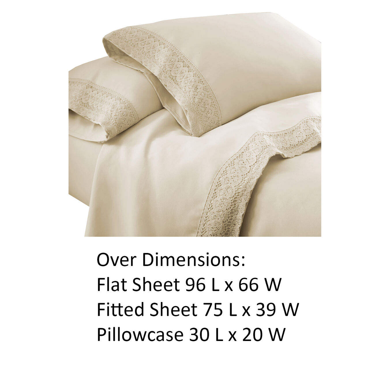 Udine 3 Piece Twin Size Microfiber Sheet Set with Crochet lace The Urban Port, Cream