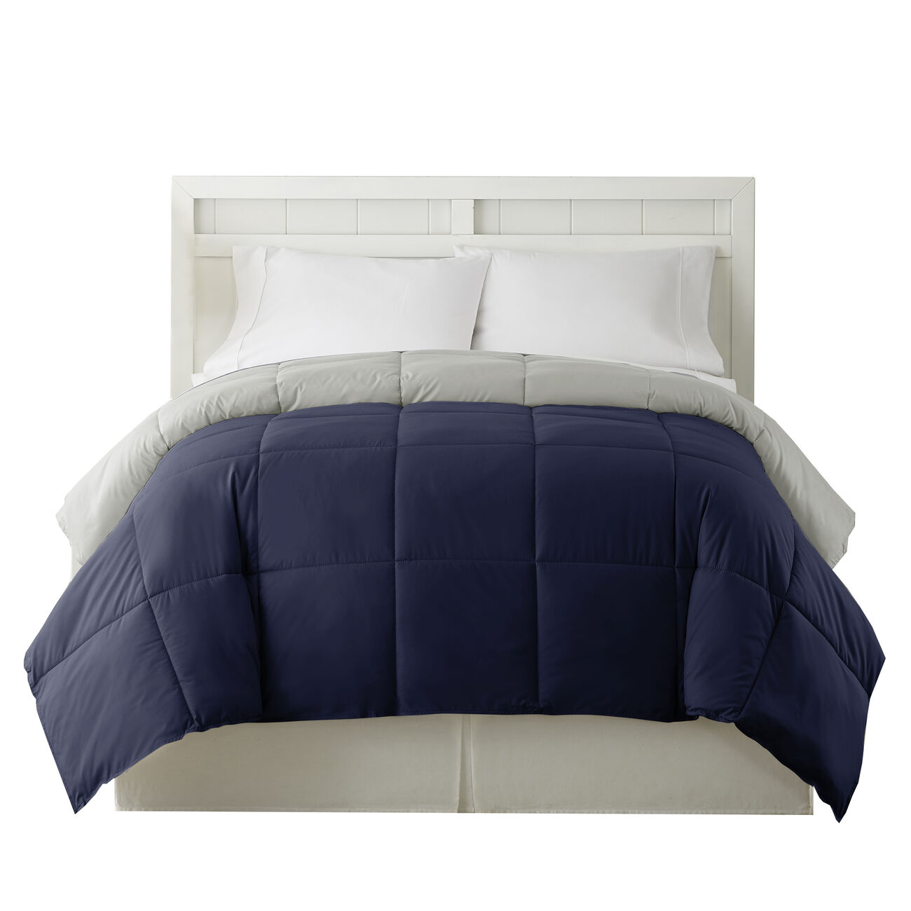 Genoa Box Quilted Twin Size Reversible Comforter The Urban Port, Silver and Blue