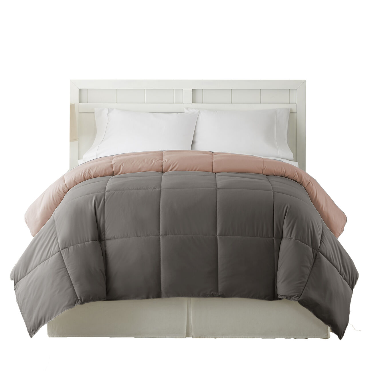 Genoa Queen Size Box Quilted Reversible Comforter The Urban Port, Gray and Pink