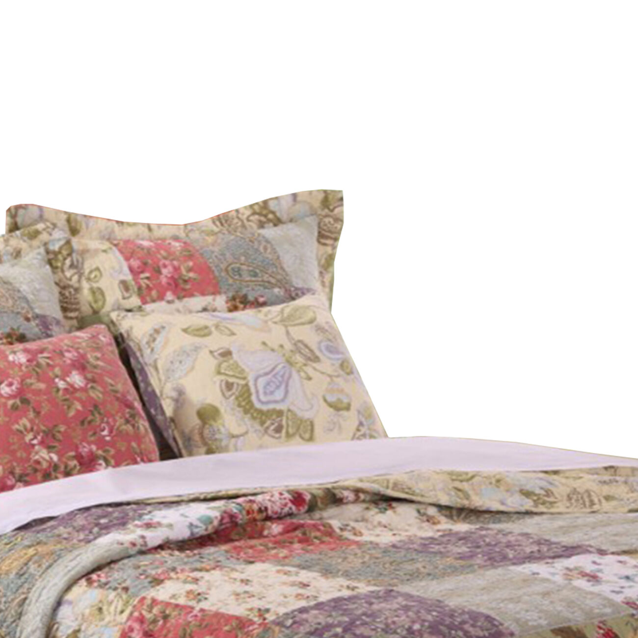 Chicago 4 Piece Fabric Twin Size Quilt Set with Jacobean Prints, Multicolor
