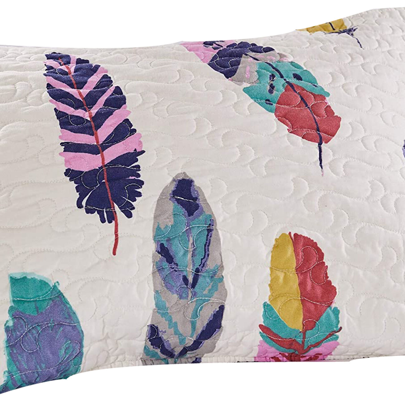Neman 36 x 20 Cotton King Pillow Sham with Feather Print, Multicolor