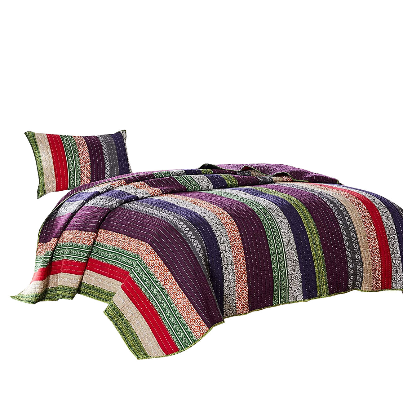 Rhine 2 Piece Textured Twin Size Quilt Set with Fabric Bound Edges, Multicolor