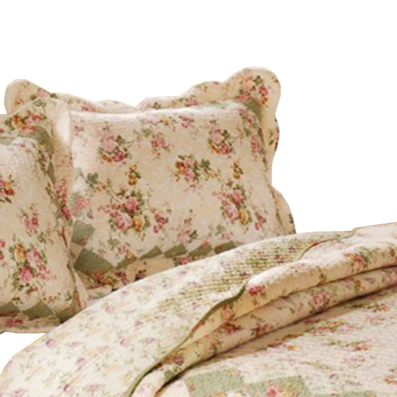 Denali 2 Piece Fabric Twin Size Quilt Set with Floral Prints, Multicolor