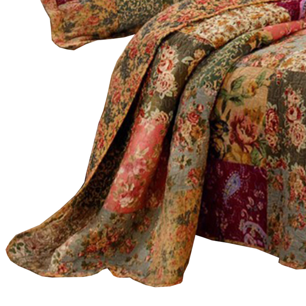 Kamet 3 Piece Fabric Queen Size Quilt Set with Floral Prints, Multicolor