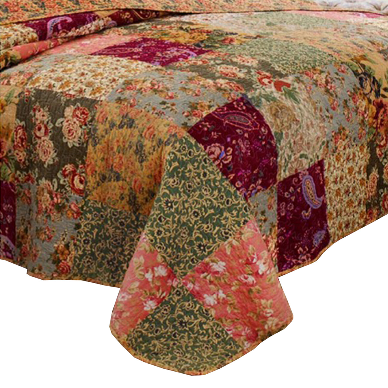Kamet 2 Piece Fabric Twin Size Quilt Set with Floral Prints, Multicolor