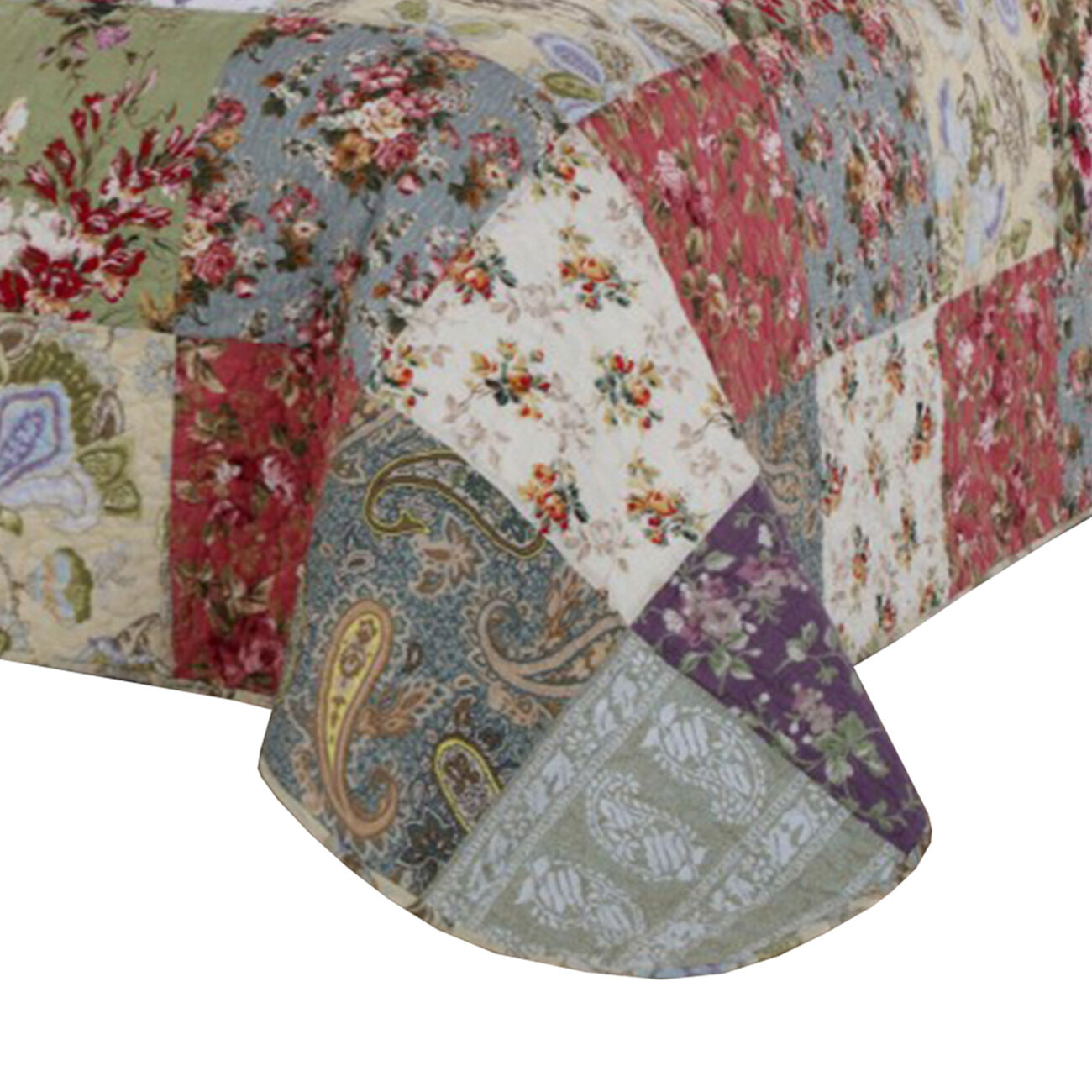 Eiger 3 Piece Fabric Queen Size Quilt Set with Jacobean Prints, Multicolor