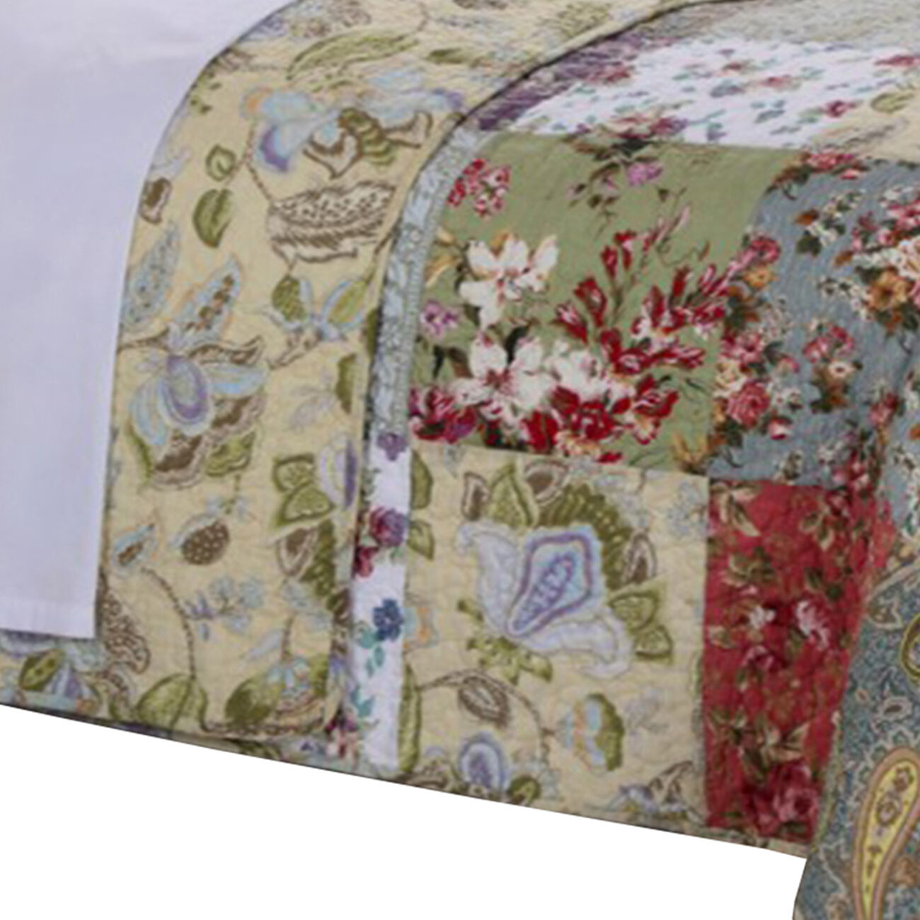 Eiger 2 Piece Fabric Twin Size Quilt Set with Jacobean Prints, Multicolor
