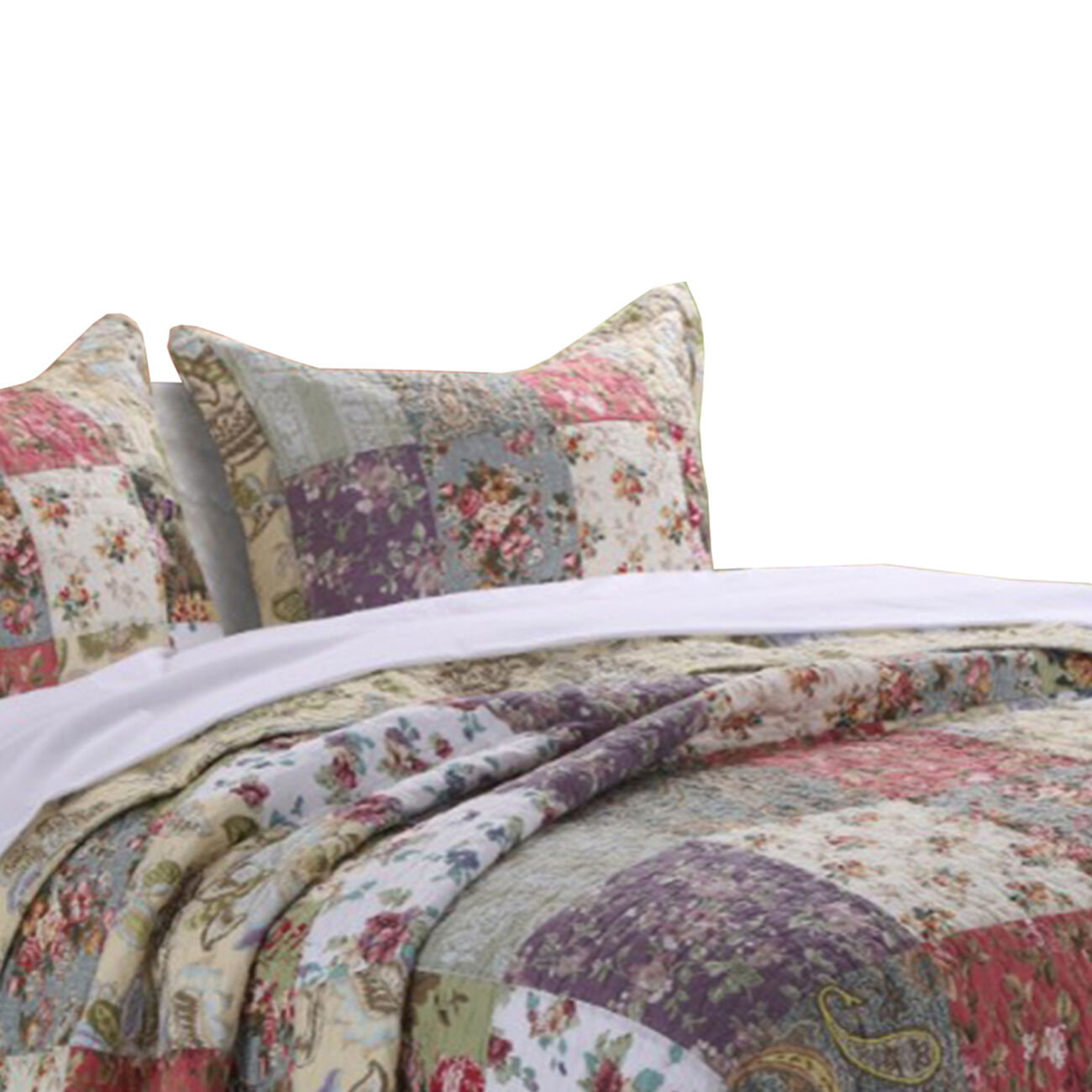 Chicago 3 Piece Fabric King Bedspread Set with Jacobean Prints, Multicolor