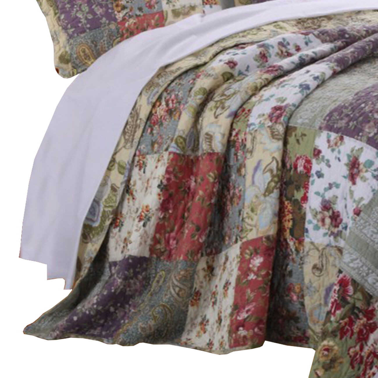 Chicago 3 Piece Fabric King Bedspread Set with Jacobean Prints, Multicolor