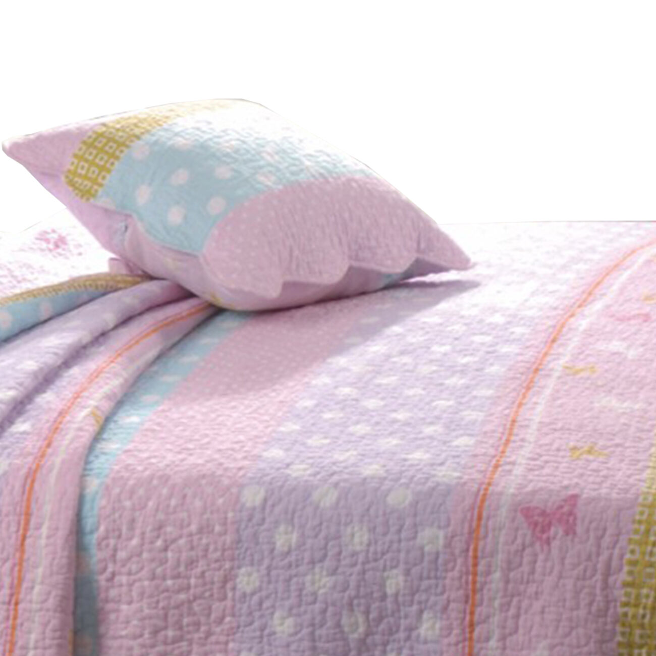 Nestos Fabric 3 Piece Queen Quilt Set with Polka Dots and Stripes Pattern, Pink