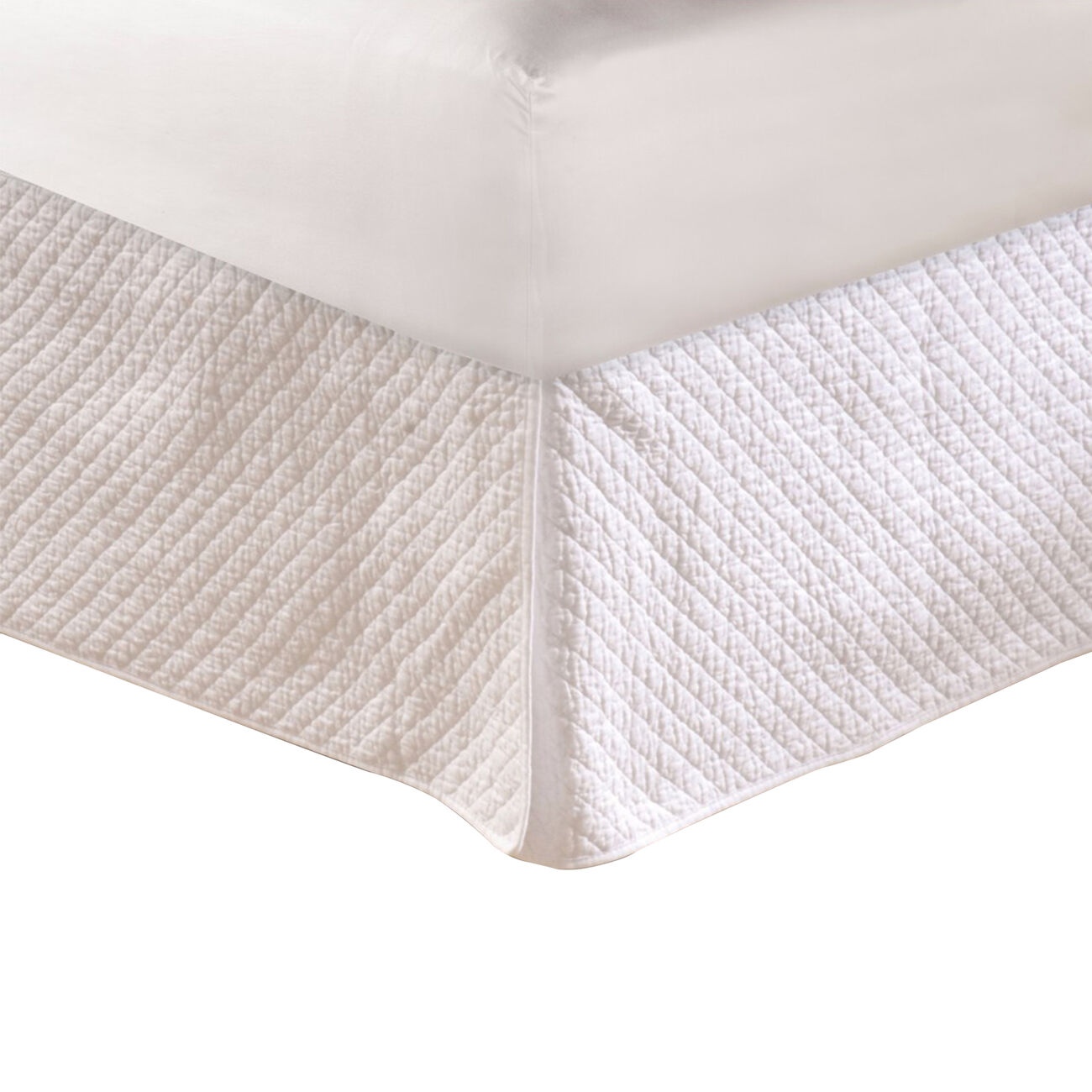 Fraser Fabric King Bed Skirt with Diamond Stitching and Liner, White