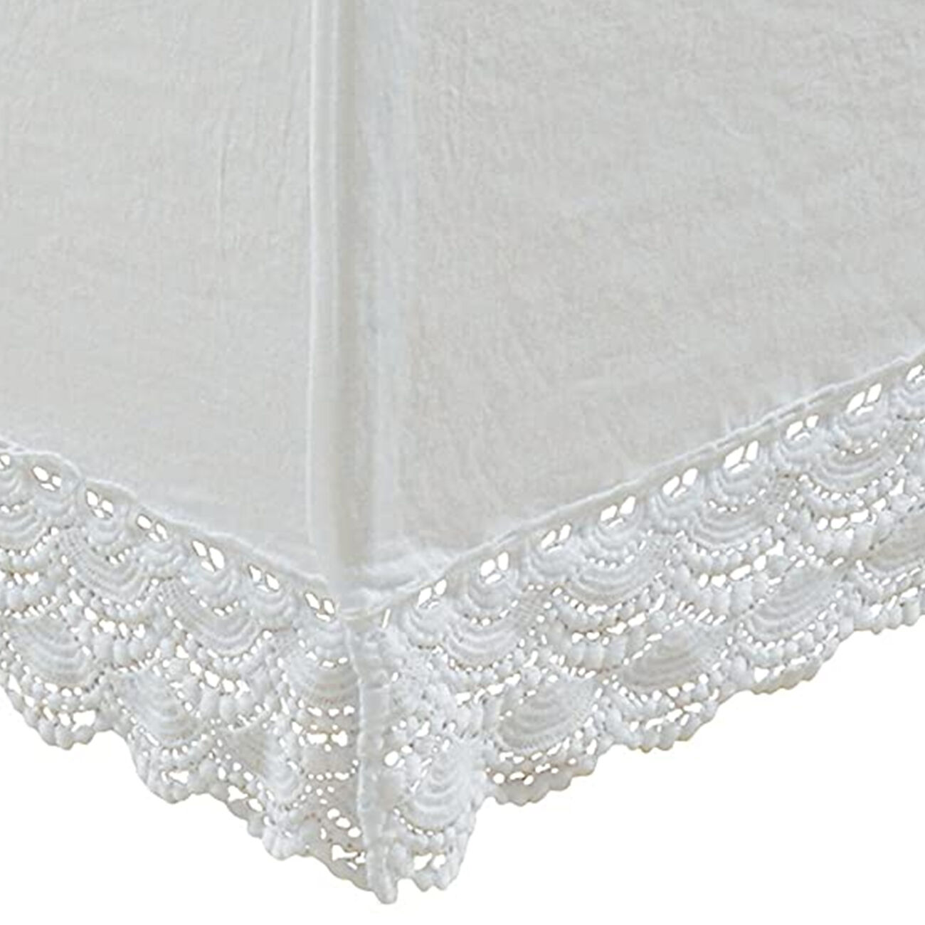 Drava Fabric Twin Size Bed Skirt with Crochet Lace and Split Corners, White