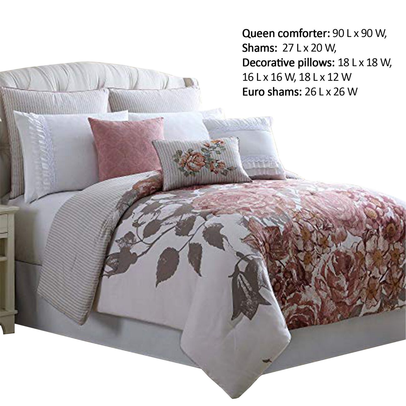 Ghent 8 Piece Queen Comforter Set with Floral Panel Print The Urban Port, Multicolor