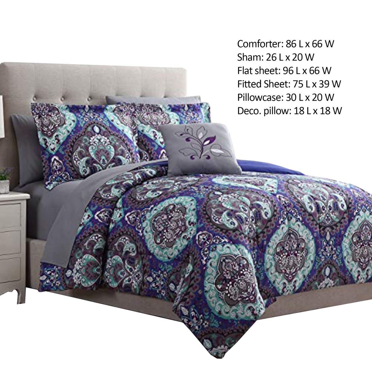Split 6 Piece Reversible Printed Twin Size Complete Bed Set The Urban Port, Blue