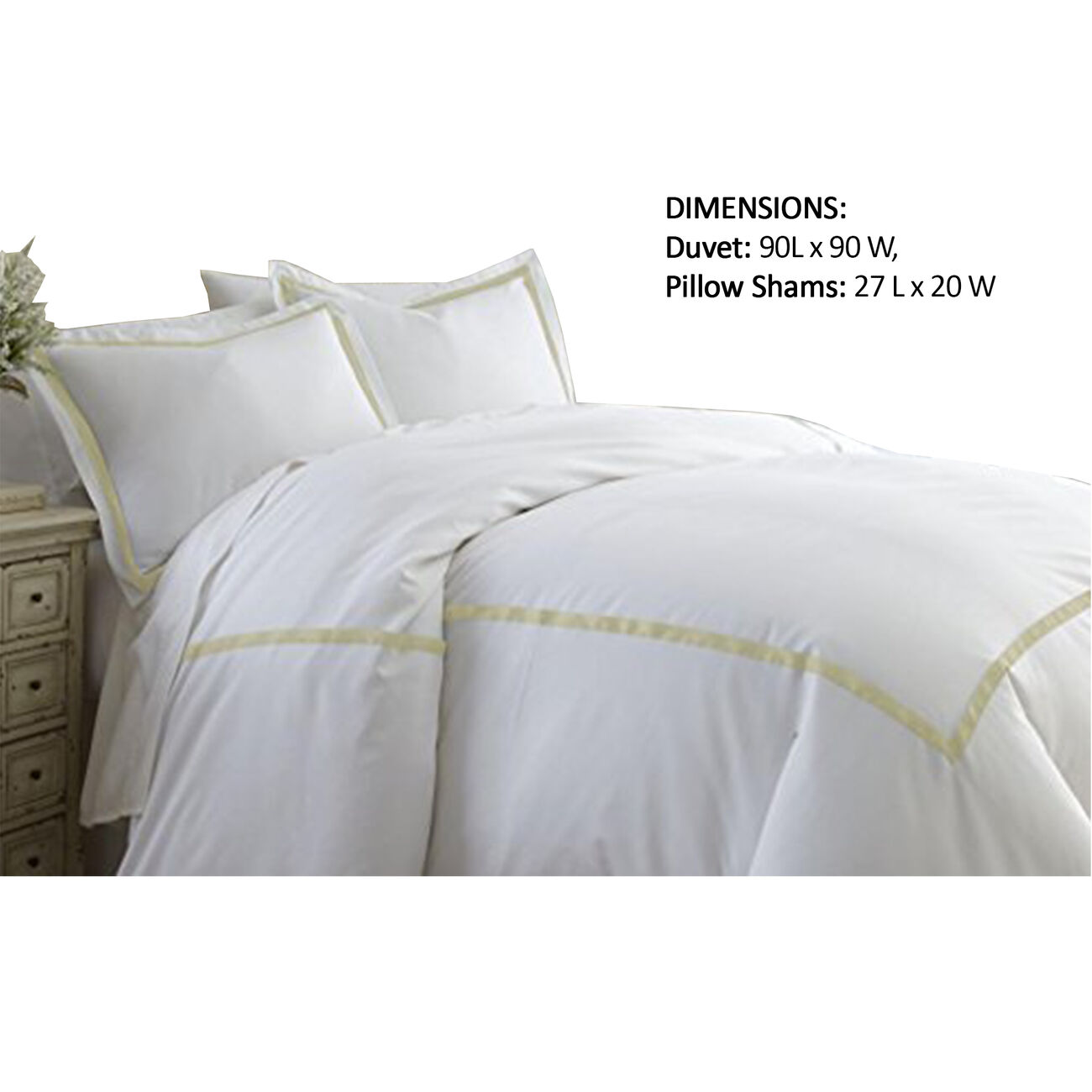 Larvik 3 Piece Cotton Queen Duvet Set with Satin Band The Urban Port, White and Beige