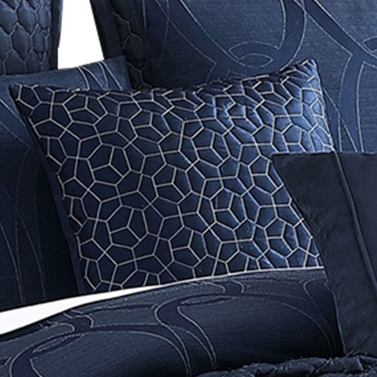 10 Piece Queen Polyester Comforter Set with Geometric Print, Dark Blue