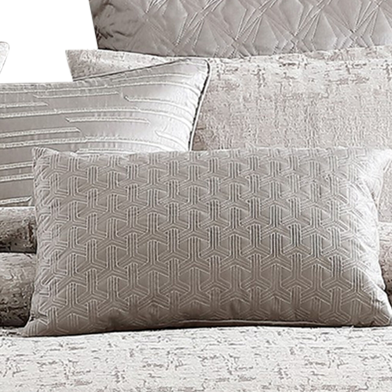 10 Piece King Polyester Comforter Set with Jacquard Print, Gray
