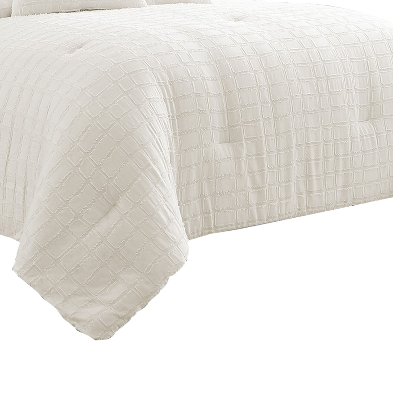 7 Piece Cotton Queen Comforter Set with Fringe Details, White